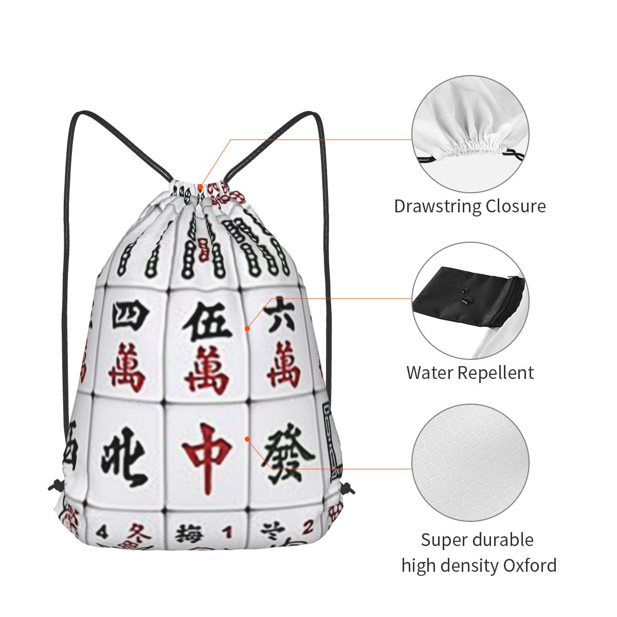 Mahjong Tile Pattern Backpacks - Tile Bag Drawstring review and price