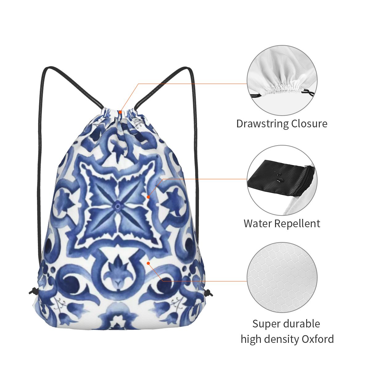 Blue Ornate Floral Mediterrane - Tile Bag Drawstring review and price