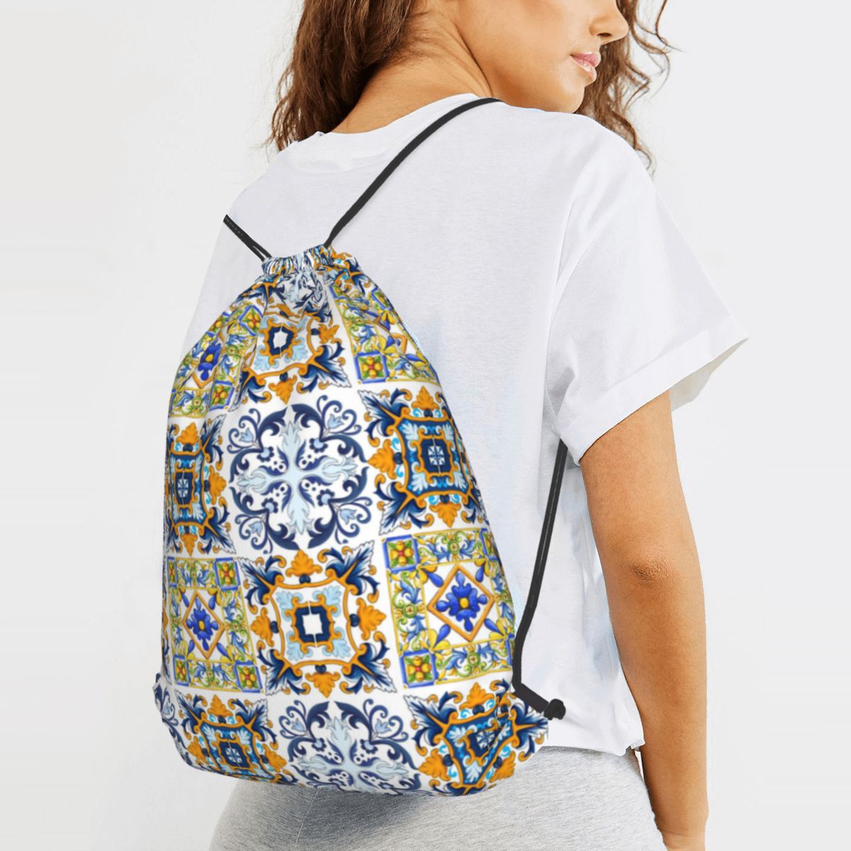 Copy Of Sicilian Tiles,mediter - Tile Bag Drawstring review and price