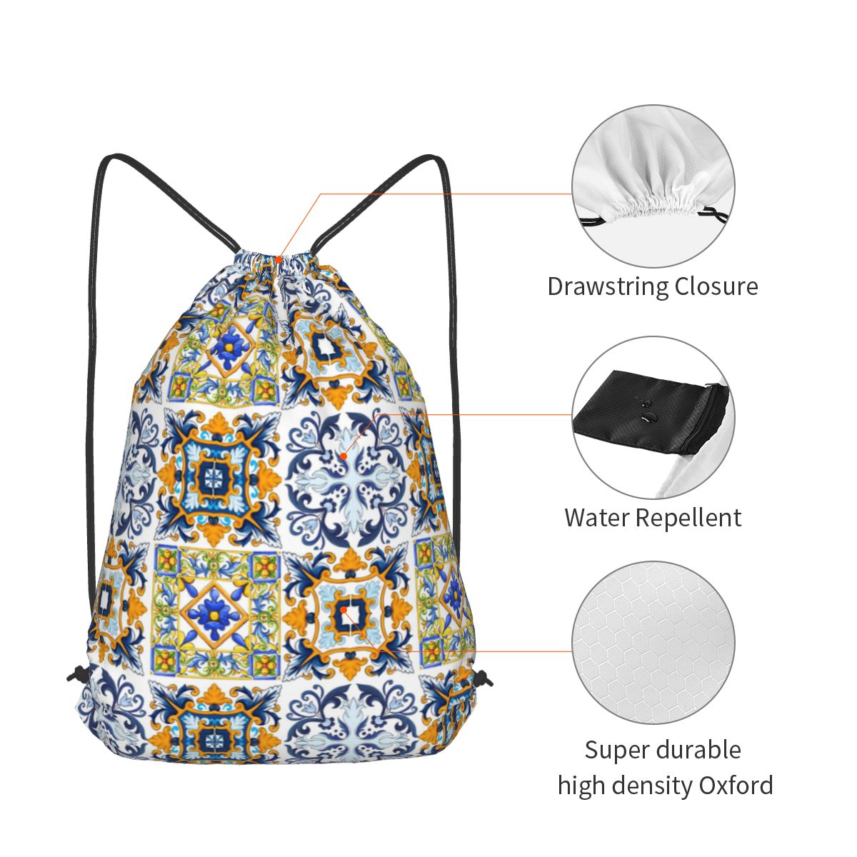 Copy Of Sicilian Tiles,mediter - Tile Bag Drawstring review and price