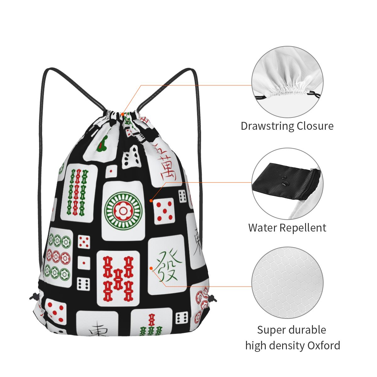 Mahjong Tiles Game Dice Backpa - Tile Bag Drawstring review and price