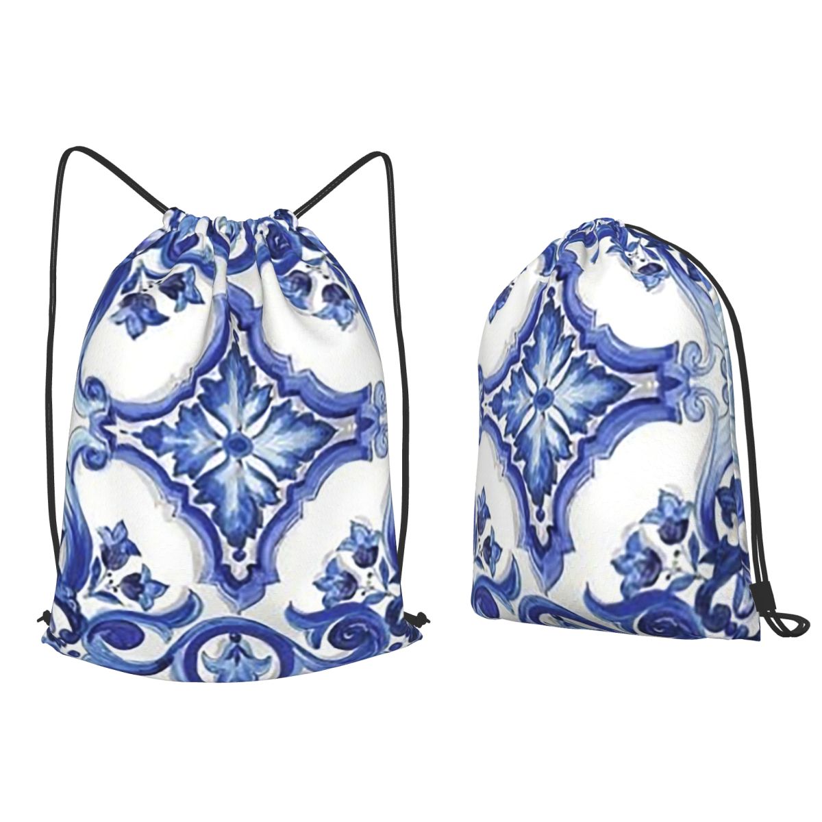 Blue Ornate Floral Mediterrane - Tile Bag Drawstring review and price
