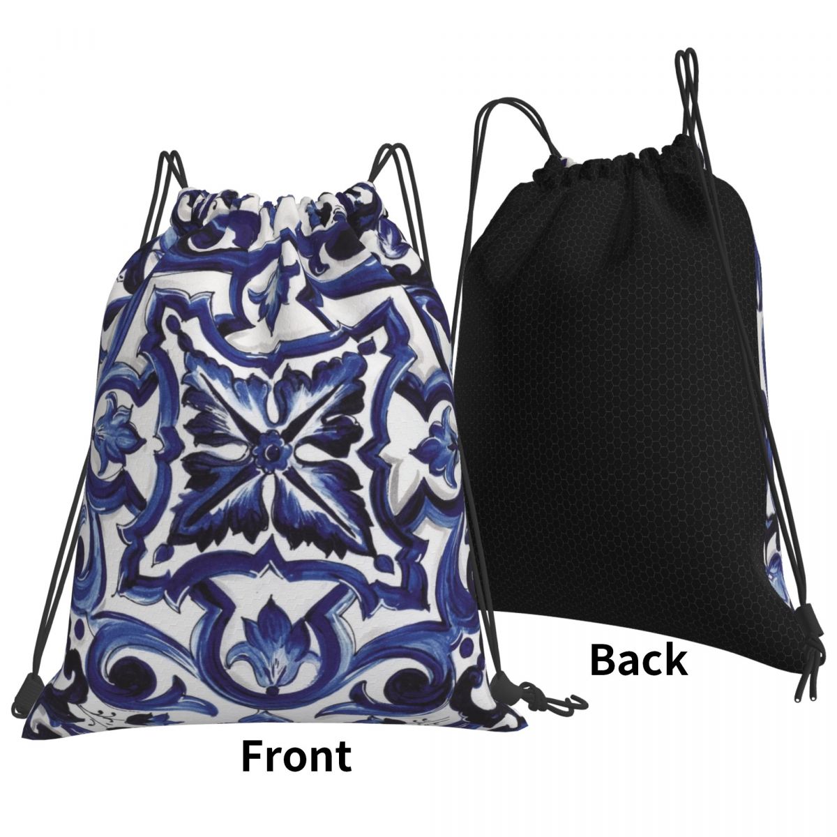 Blue Ornate Floral Mediterrane - Tile Bag Drawstring review and price
