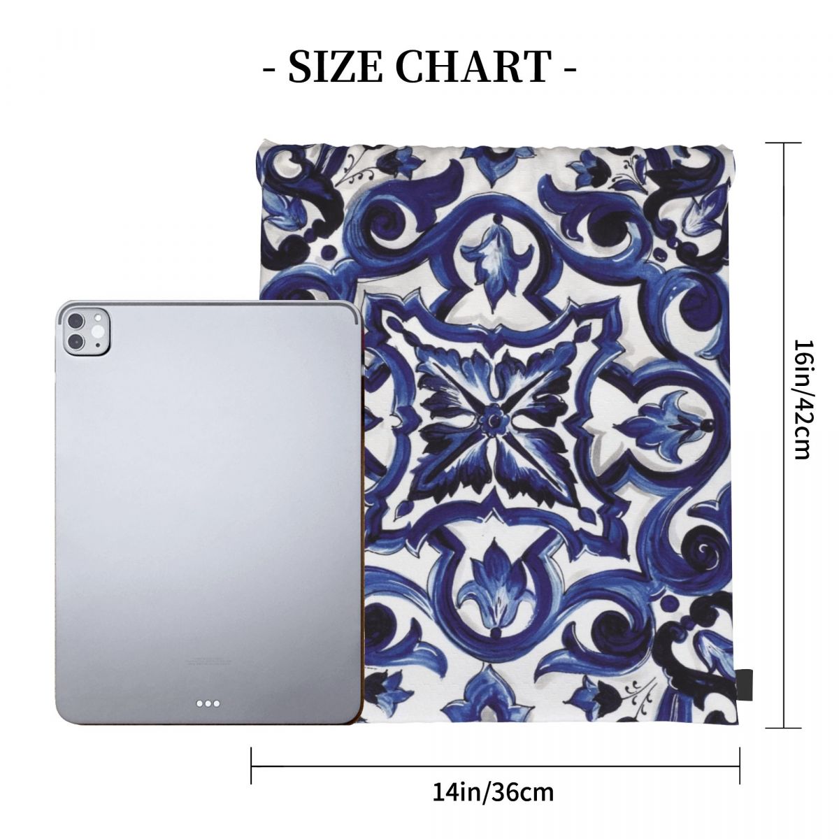 Blue Ornate Floral Mediterrane - Tile Bag Drawstring review and price