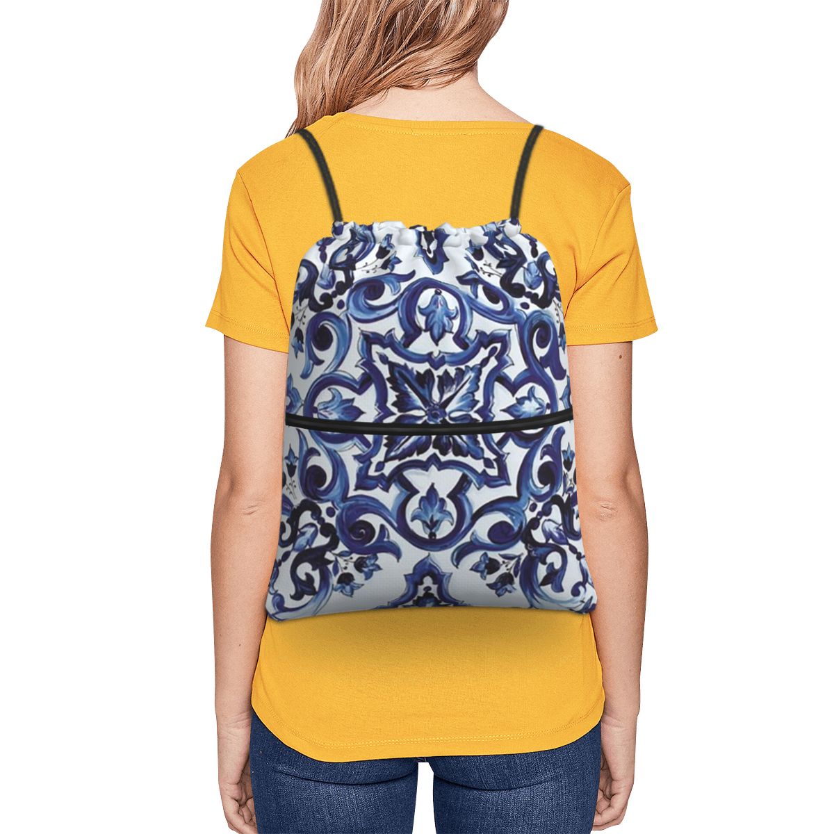 Blue Ornate Floral Mediterrane - Tile Bag Drawstring review and price