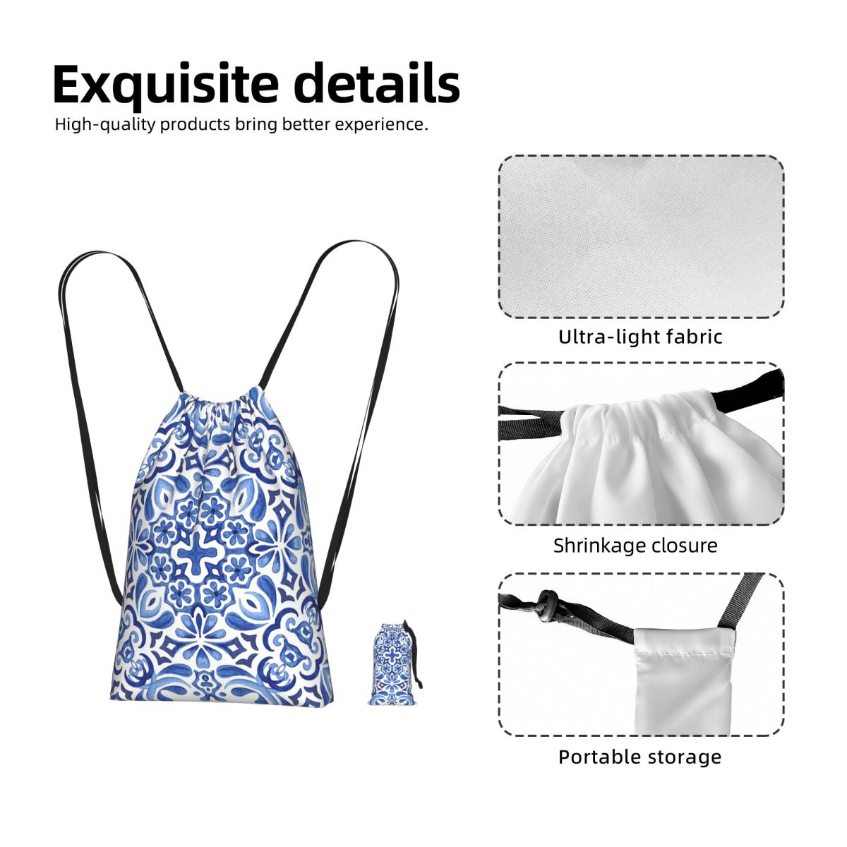 Mediterranean Mosaic Tiles Azu - Tile Bag Drawstring review and price