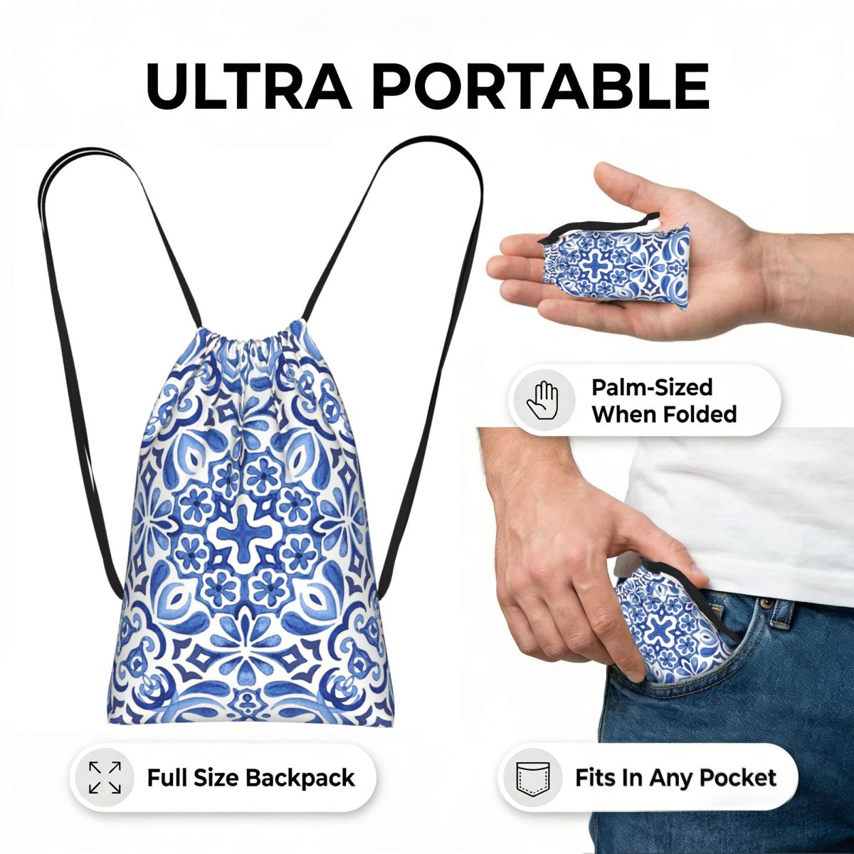 Mediterranean Mosaic Tiles Azu - Tile Bag Drawstring review and price