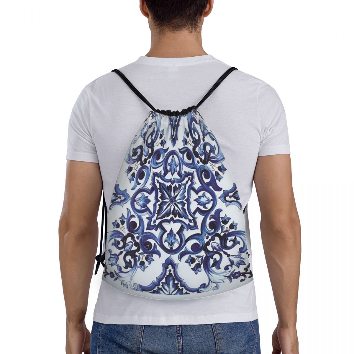 Blue Ornate Floral Mediterrane - Tile Bag Drawstring review and price