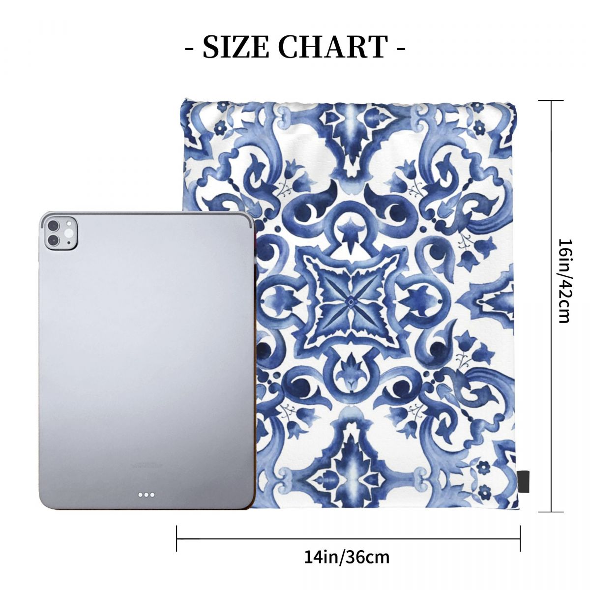 Blue Ornate Floral Mediterrane - Tile Bag Drawstring review and price