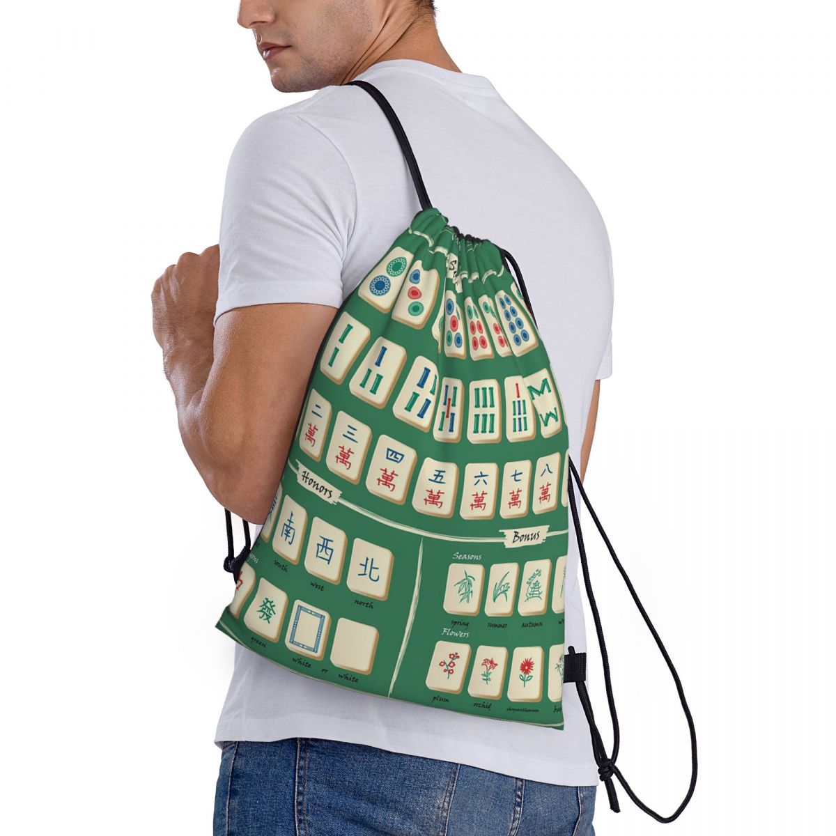 Mahjong Tile Pattern Backpacks - Tile Bag Drawstring review and price