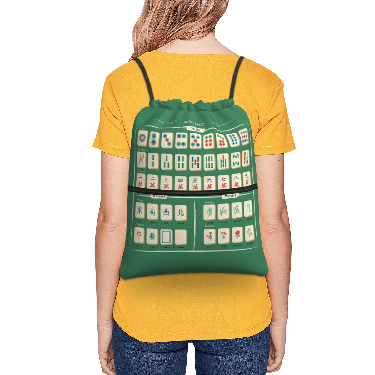 Mahjong Tile Pattern Backpacks - Tile Bag Drawstring review and price