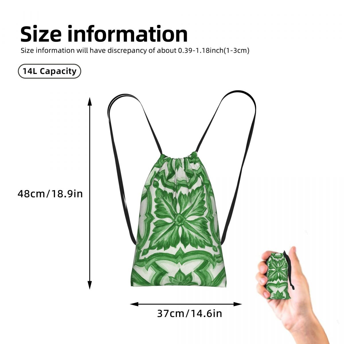 Green Ornate Floral Mediterran - Tile Bag Drawstring review and price